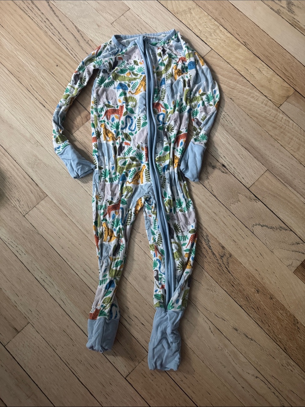 Little Sleepies Kids Safari Animal Zip One-Piece Pajamas - Light Blue Trim